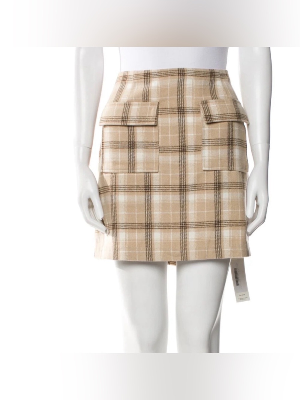 Reformation Beige Plaid Mini Skirt with Flap Pockets